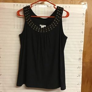HANNAH  woman's sleeveless top, stud embellishment around the neck   sz M black